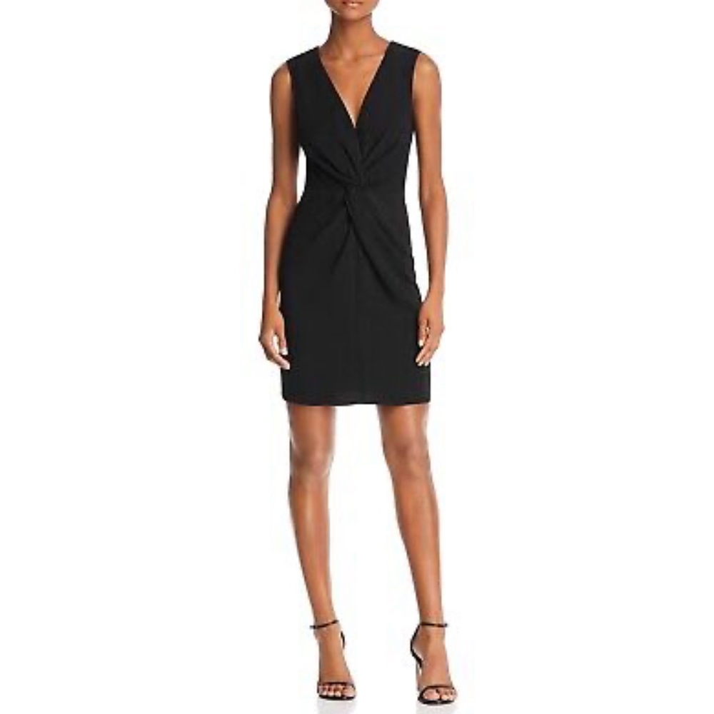 NWT Bloomingdale’s Aqua Black V-Neck Twist-Front Sheath Dress XS